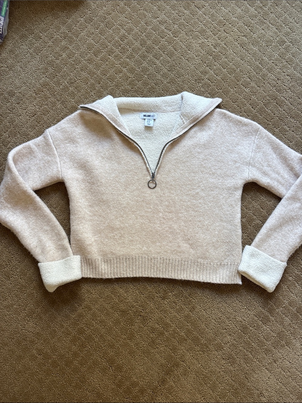 William Rast Cream Brushed Half-Zip Turtleneck Sweater